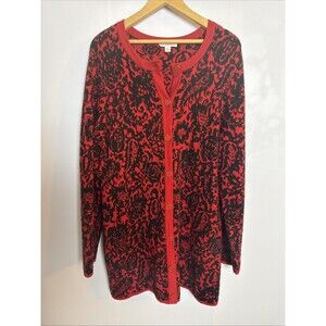 Isaac Mizrahi Live Womens‎ Large Cardigan Red Black Button Up Long Whimsigoth